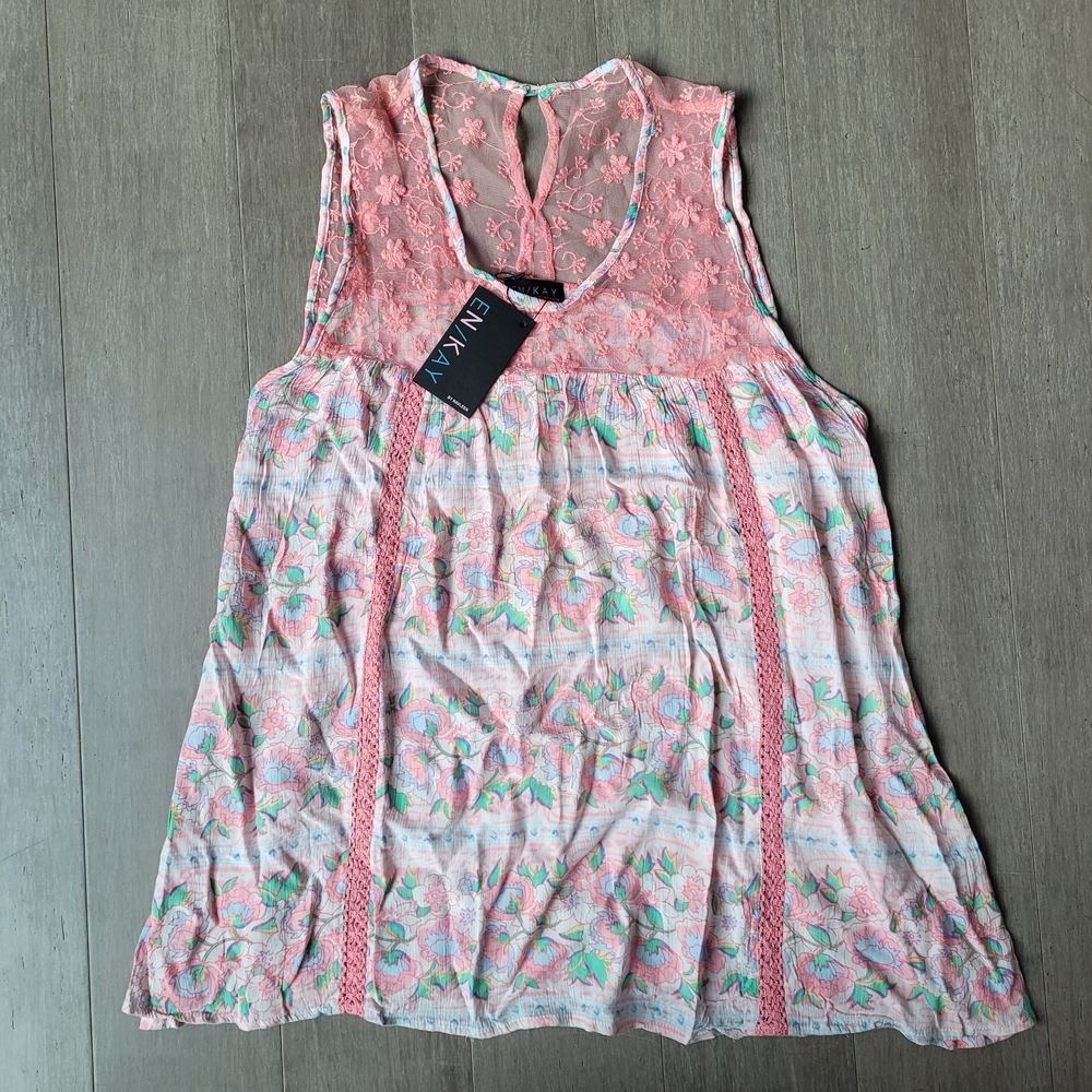 NWT EN/KAY By Navleen Pink Floral Lace Women's Top